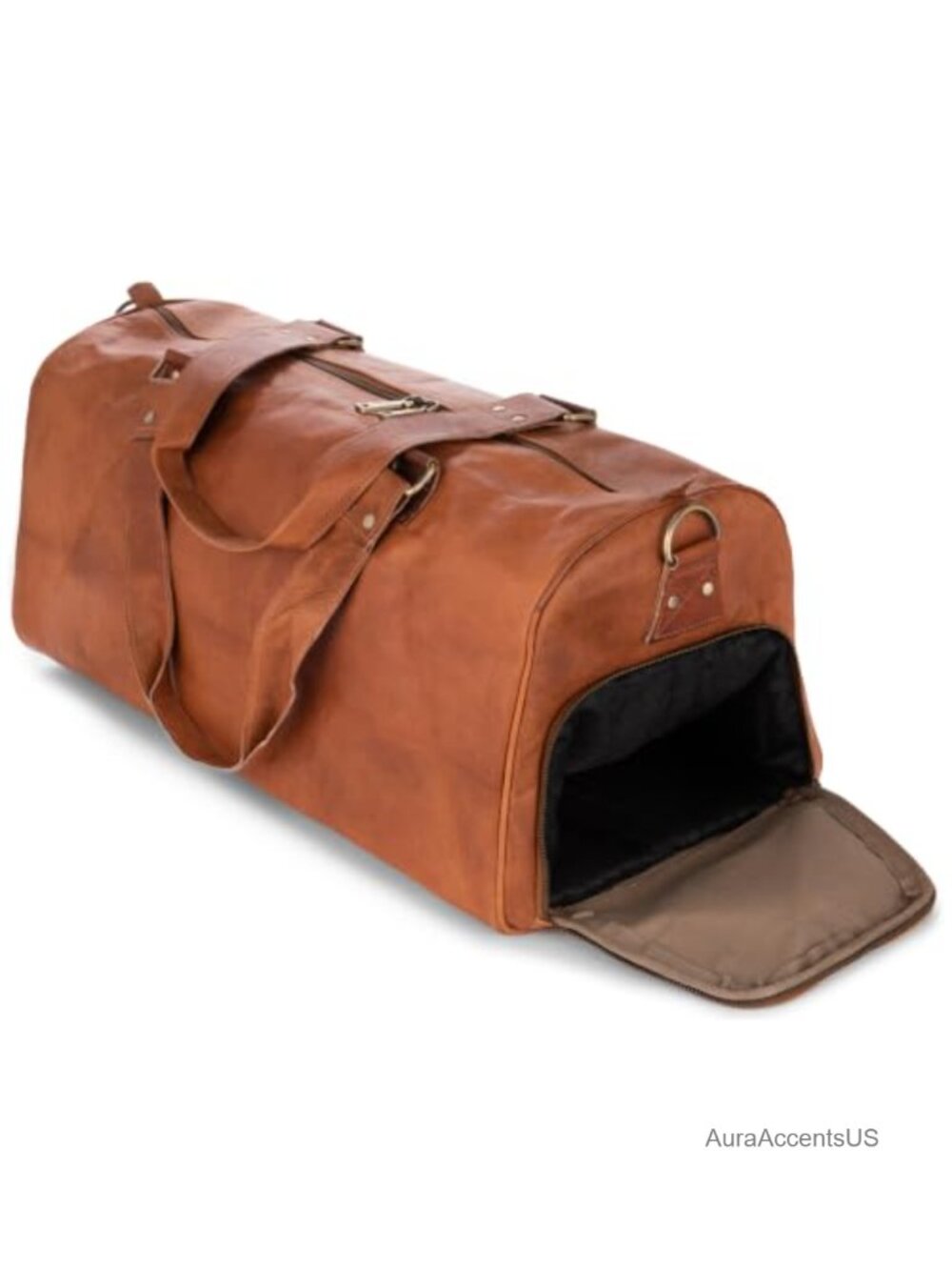Full Grain Leather Travel Duffle Bag Weekender Gym Shoe Compartment